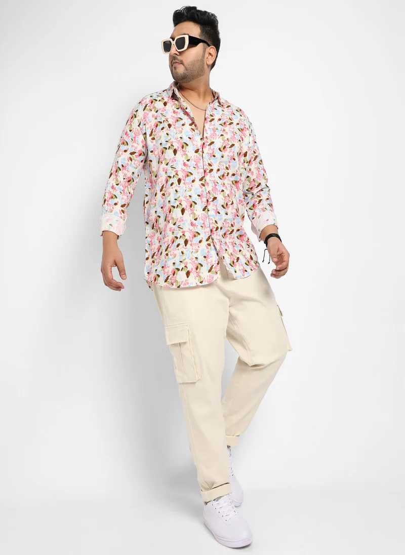 Instafab Plus Men's Blue & Pink Leaf Strokes Shirt