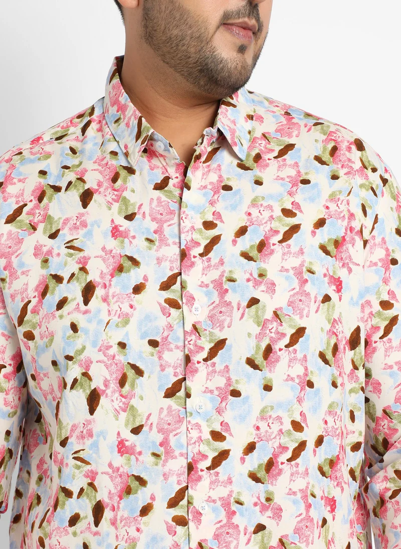Instafab Plus Men's Blue & Pink Leaf Strokes Shirt