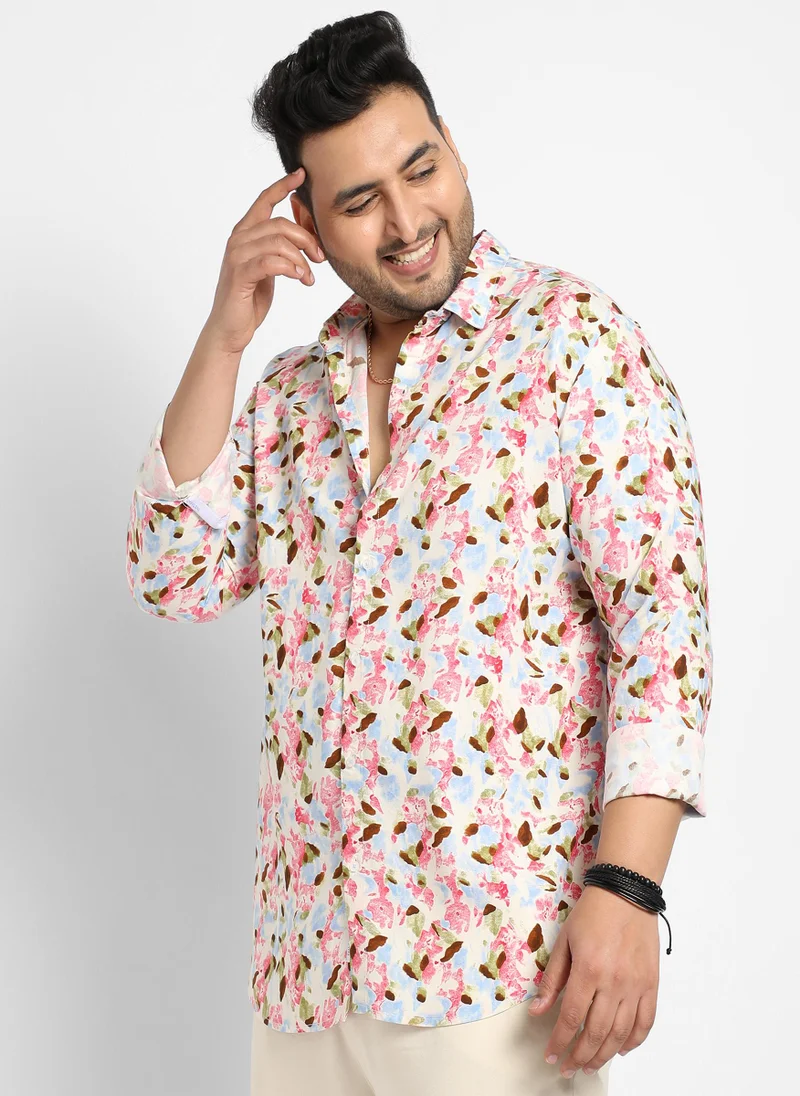 Instafab Plus Men's Blue & Pink Leaf Strokes Shirt