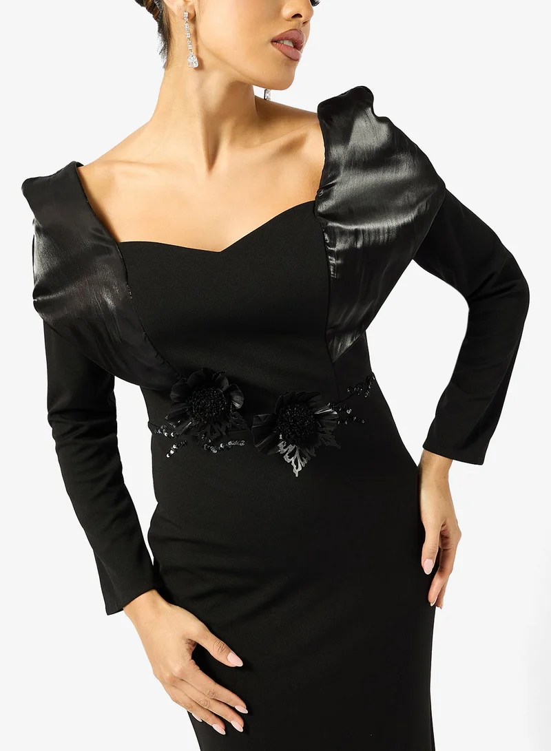 Iyra  Full Sleeve Floral Detail Dress for Women | Best Price UAE