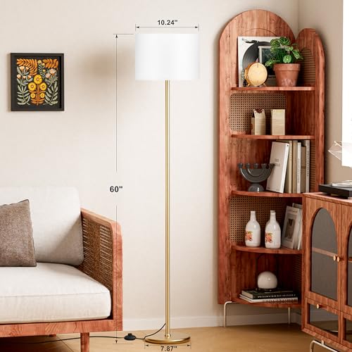 Ambimall 60'' Modern Floor Lamp with Shade, Tall Lamps for Living Room, Bedroom, Office, Dining Room, White Shade with Gold Pole(Without Bulb) - Image 2