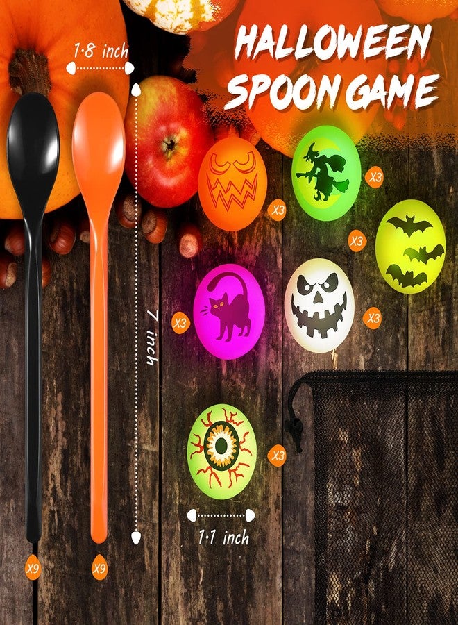 Gejoy 18 Sets Halloween Egg and Spoon Race Game Set 18 Glow in The Dark Bouncing Balls and 18 Spoons Egg and Spoon Relay Game for Halloween Party Favor Supplies(Vivid Style) - Image 3
