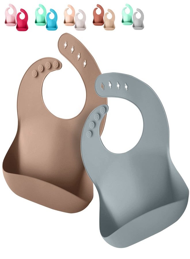 SPERRIC Silicone Baby Bibs - Soft Silicone Bib with Food Catcher and Waterproof Material - Adjustable Fit for Baby and Toddler (Mauvelous & Slate Gray) - Image 1