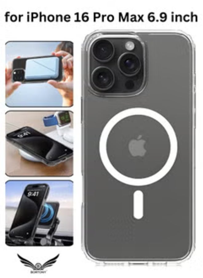 Raxoom iPhone 16 Pro Max 6.9 inch Magnetic Crystal Clear Case – Slim, Shockproof, and Wireless Charging Compatible - Image 1