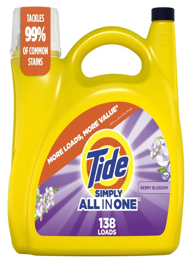 Tide Simply All-In-One Liquid Laundry Detergent, Berry Blossom Scent, 138 Loads, 182 fl oz - Image 1