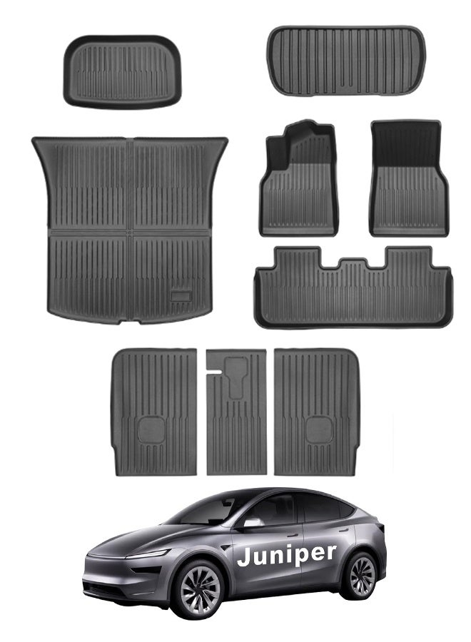 سوبر 5 طقم كامل من سجادات الأرضية لسيارة Tesla Model Y الجديدة (إصدار Juniper) لعامي 2025 و2026 - سجادات مقاومة لجميع الأحوال الجوية، مع بطانة لصندوق الأمتعة الأمامي (Frunk) والصندوق الخلفي (Trunk) - إكسسوارات Tesla Model Y لعام 2026 (مكون من 6 قطع) - (مخصصة فقط لطراز Model Y Juniper الجديد) - Image 1