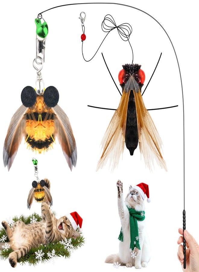 Walfront Cat Toys for Indoor Cats- Realistic Insect Wand with Replaceable Bee & Fly Heads, Flexible Steel Rod, Indoor Cat Toy for Kittens & Adult Cats, Boredom Relief & Bonding Play - Image 1