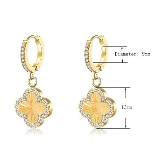 AIPPK Clover Earring for Women Gold Clover Hoop Earrings 18K Gold Plated Four Leaf Lucky Drop Earrings Jewelry Gifts - Image 2