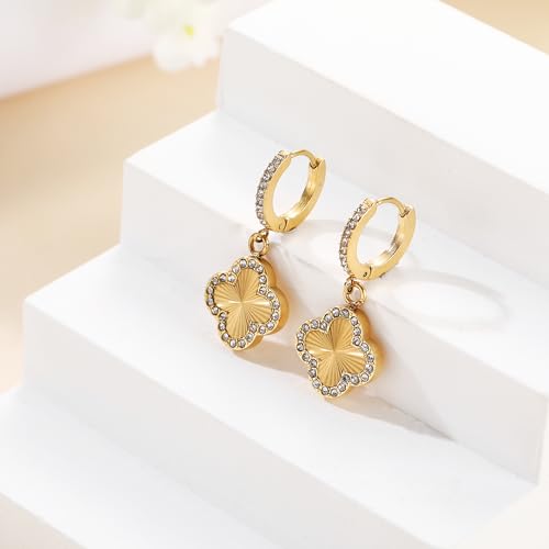 AIPPK Clover Earring for Women Gold Clover Hoop Earrings 18K Gold Plated Four Leaf Lucky Drop Earrings Jewelry Gifts - Image 3