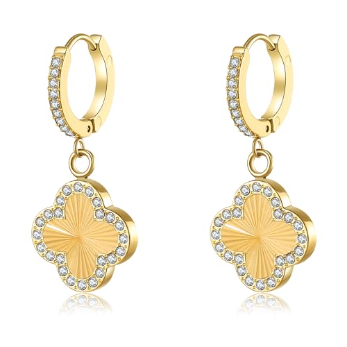 AIPPK Clover Earring for Women Gold Clover Hoop Earrings 18K Gold Plated Four Leaf Lucky Drop Earrings Jewelry Gifts - Image 1