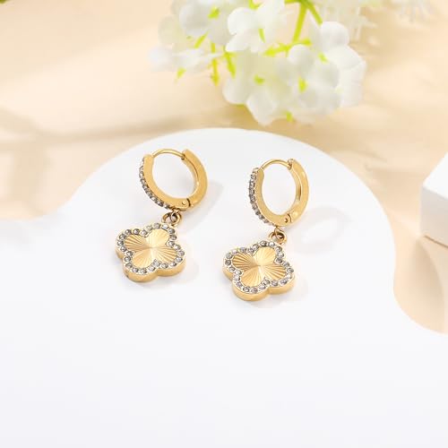 AIPPK Clover Earring for Women Gold Clover Hoop Earrings 18K Gold Plated Four Leaf Lucky Drop Earrings Jewelry Gifts - Image 4