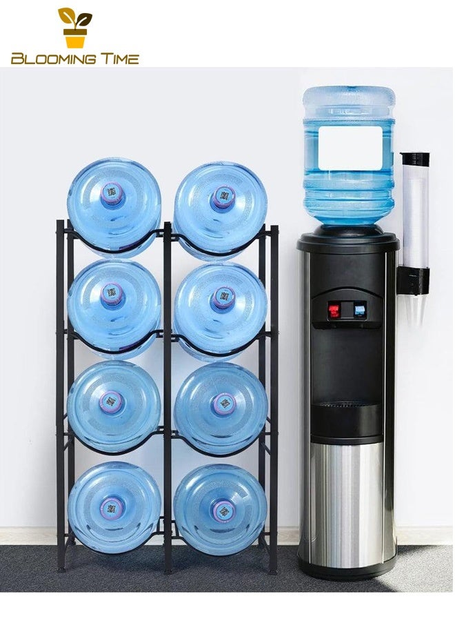 بلومنغ تايم حامل تخزين زجاجة المياه 4 طبقات ، رف إبريق الماء 8 زجاجات من 5 جالون الجرف الثقيلة لمكتب المنزل الصالة الرياضية ، وسهلة لتجميع-أسود - Image 1