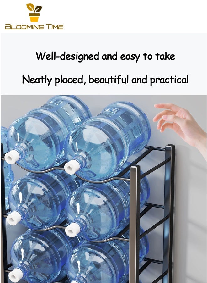 بلومنغ تايم حامل تخزين زجاجة المياه 4 طبقات ، رف إبريق الماء 8 زجاجات من 5 جالون الجرف الثقيلة لمكتب المنزل الصالة الرياضية ، وسهلة لتجميع-أسود - Image 2
