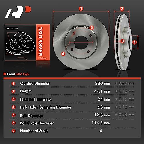 A-Premium 11.02 inch (280mm) Front Vented Disc Brake Rotors Compatible with Select Nissan Models - Sentra 2007-2012, Versa 2007-2012, Cube 2009-2014, 2-PC Set - Image 5