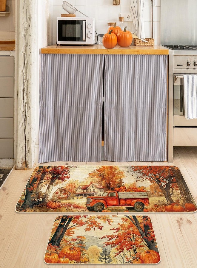FYSUIMU Fall Kitchen Mats Fall Harvest Rugs Set of 2 Watercolor Autumn Maple Scene Pumpkin Truck Non-Slip Floor Mat Thanksgiving Aesthetic Decorative Bath Rugs for Home, 17 x 29 Inch & 17 x 47 Inch - Image 3