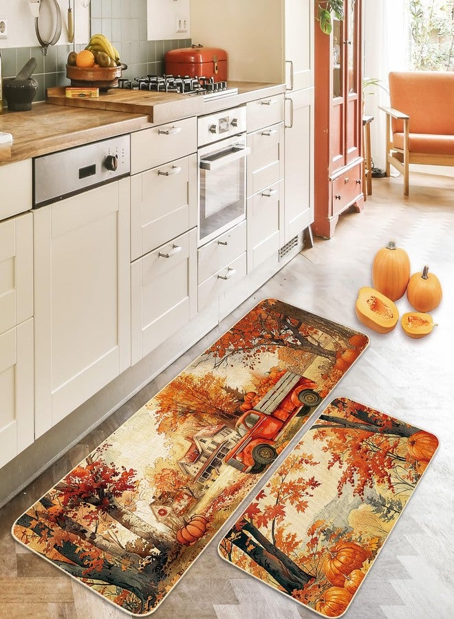 FYSUIMU Fall Kitchen Mats Fall Harvest Rugs Set of 2 Watercolor Autumn Maple Scene Pumpkin Truck Non-Slip Floor Mat Thanksgiving Aesthetic Decorative Bath Rugs for Home, 17 x 29 Inch & 17 x 47 Inch - Image 5