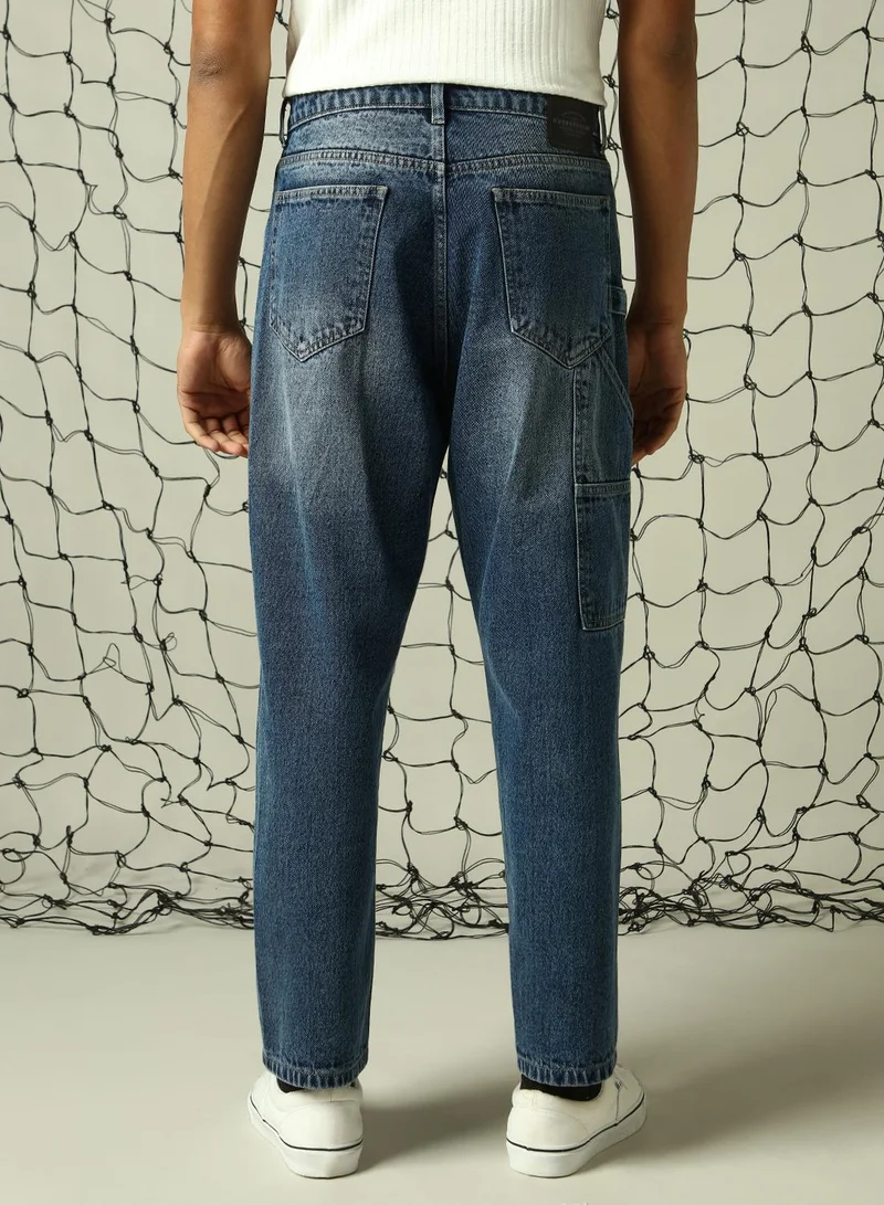 Hubberholme  Men's Indigo 100% Cotton Distressed Full Length Loose Fit Jeans for Men | Best Price UAE