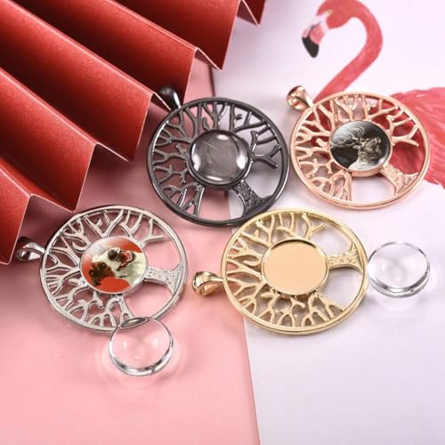 LANBEIDE 60Pieces Cabochons Crafting Kits-20Pcs Tree of Life Bezel Pendant Blank Trays with 20Pcs Glass Dome and 20Pcs Black Necklace Cords with Clasps for DIY Jewelry Making - Image 4