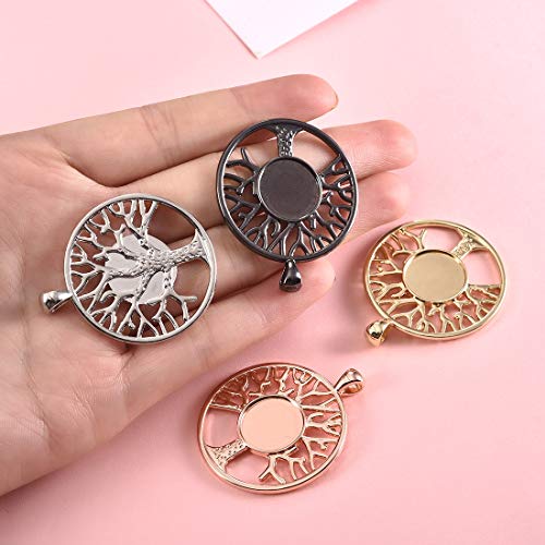 LANBEIDE 60Pieces Cabochons Crafting Kits-20Pcs Tree of Life Bezel Pendant Blank Trays with 20Pcs Glass Dome and 20Pcs Black Necklace Cords with Clasps for DIY Jewelry Making - Image 2