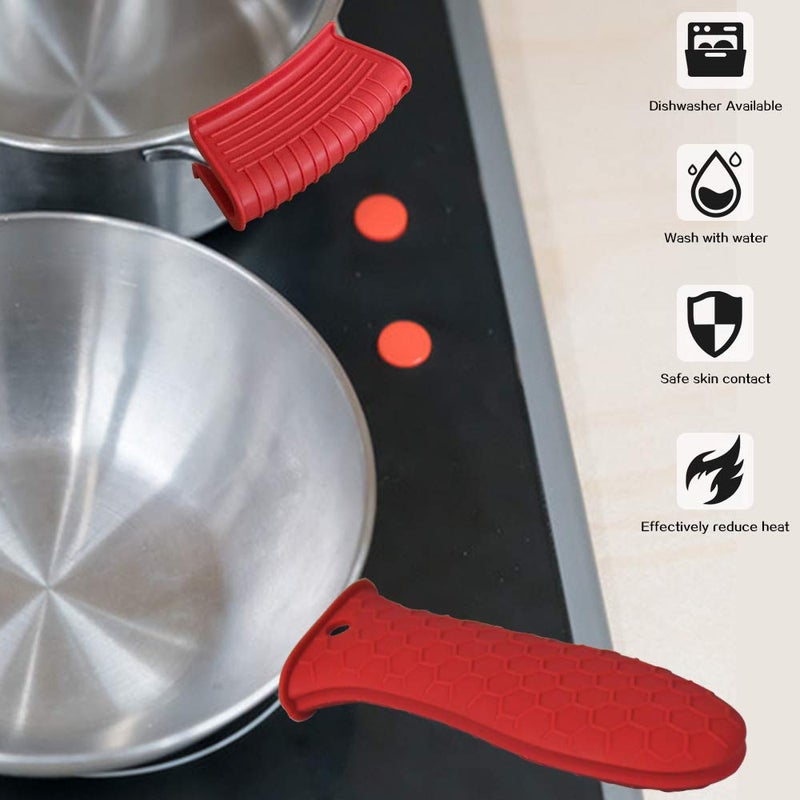 EVAHOM Silicone Hot Handle Holder, 3 Pack Assist Pan Handle Sleeve Pot Holders Non Slip Rubber Pot Holders Cast Iron Skillets Handles Grip Covers for Cast Iron Skillets Frying Pans Griddles Cookware (Red, L) - Image 4