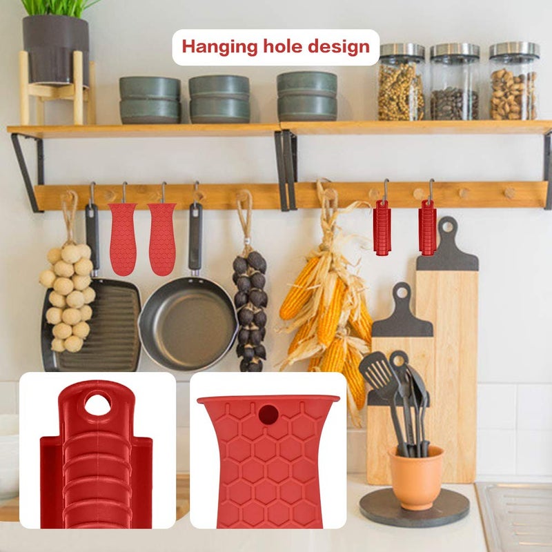 EVAHOM Silicone Hot Handle Holder, 3 Pack Assist Pan Handle Sleeve Pot Holders Non Slip Rubber Pot Holders Cast Iron Skillets Handles Grip Covers for Cast Iron Skillets Frying Pans Griddles Cookware (Red, L) - Image 5