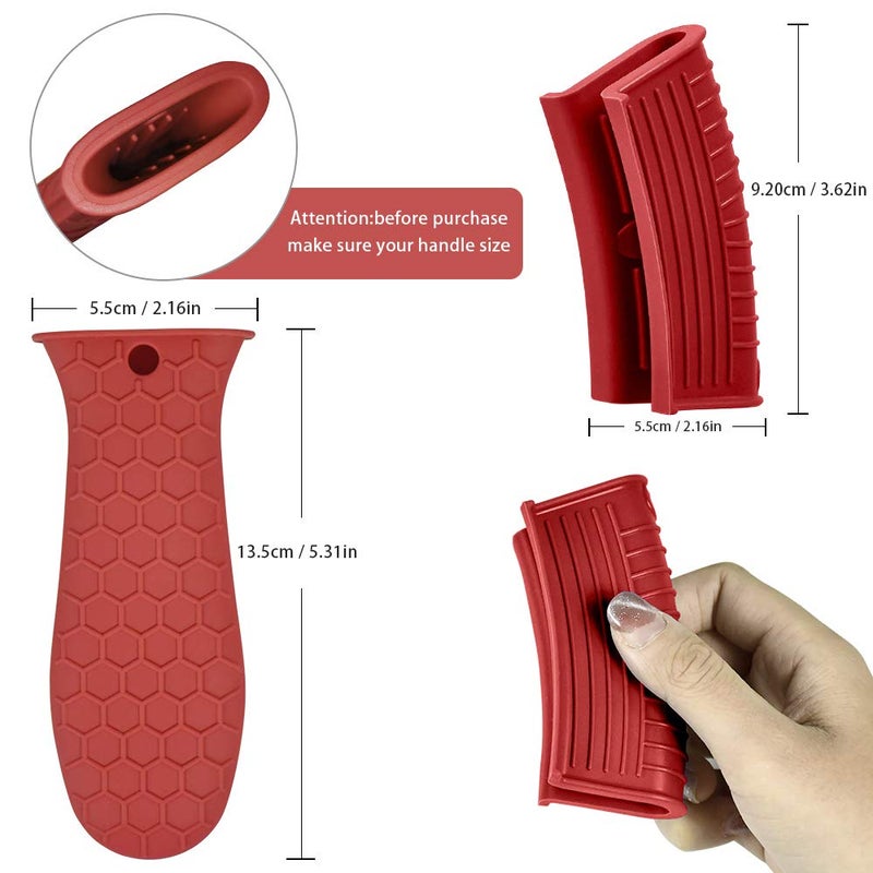 EVAHOM Silicone Hot Handle Holder, 3 Pack Assist Pan Handle Sleeve Pot Holders Non Slip Rubber Pot Holders Cast Iron Skillets Handles Grip Covers for Cast Iron Skillets Frying Pans Griddles Cookware (Red, L) - Image 2