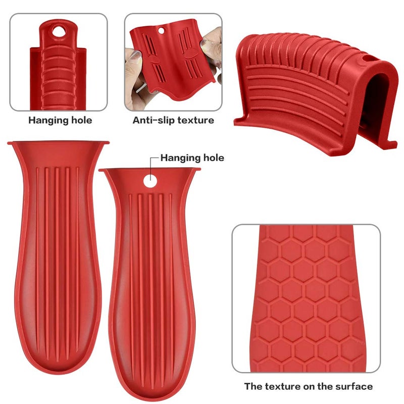 EVAHOM Silicone Hot Handle Holder, 3 Pack Assist Pan Handle Sleeve Pot Holders Non Slip Rubber Pot Holders Cast Iron Skillets Handles Grip Covers for Cast Iron Skillets Frying Pans Griddles Cookware (Red, L) - Image 3