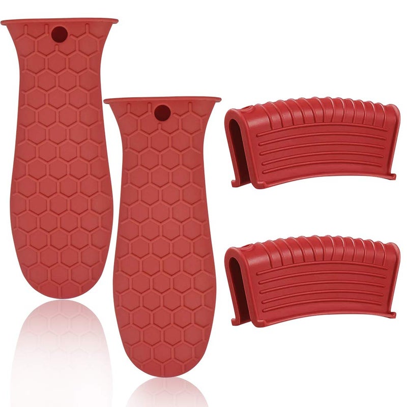 EVAHOM Silicone Hot Handle Holder, 3 Pack Assist Pan Handle Sleeve Pot Holders Non Slip Rubber Pot Holders Cast Iron Skillets Handles Grip Covers for Cast Iron Skillets Frying Pans Griddles Cookware (Red, L) - Image 1