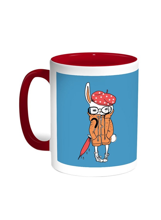 RYN Cartoon Drawing - Rabbit Printed Coffee Mug Red/White 11ounce
