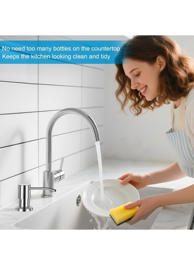 Built-In Kitchen Sink Soap Dispenser with 94 cm Extension Tube – Brushed Nickel Refillable Countertop Liquid Soap Pump for Kitchen Sink, Dish Soap, Hand Soap, Lotion & Liquid Detergent, Direct Bottle Connection, Rust Resistant, Easy Installation - Image 2