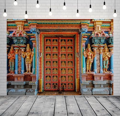 CORFOTO 5x3ft Fabric Colorful India Tanjore Temple Door Backdrop Old India Religion Building Photo Background for Indian Birthday Decorations Adults Photo Prop Indian Themed Party Decor - Image 3