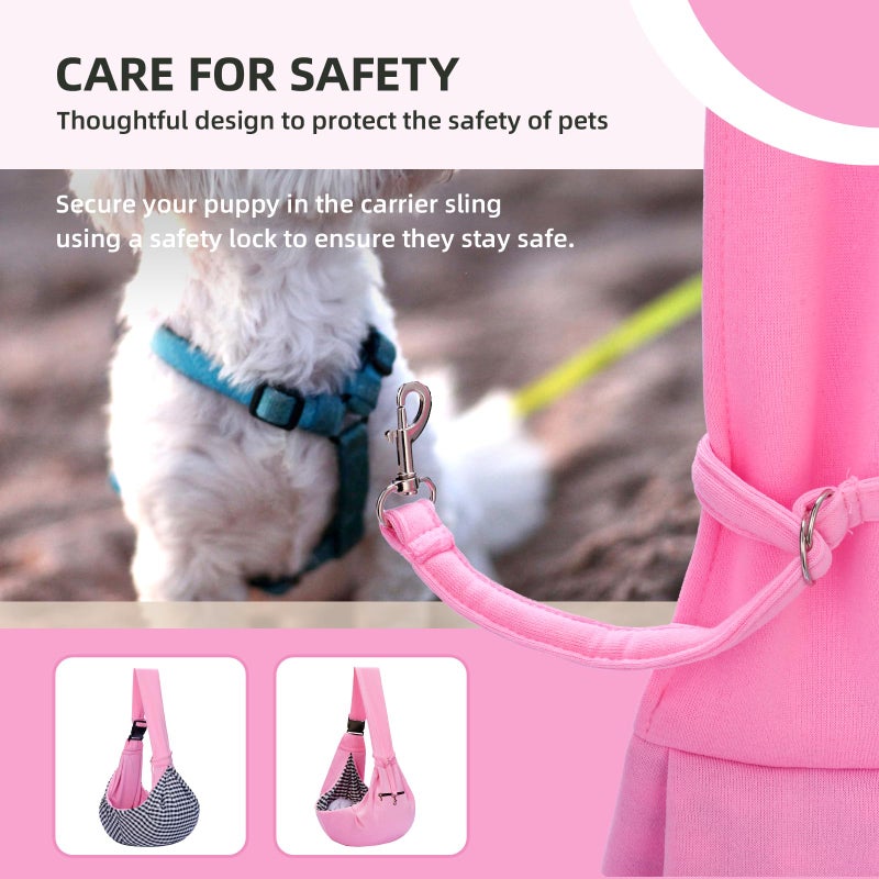 Riuja Adjustable Dog Carrier Sling - Hand-Free Dog Carriers for Small Dogs and Cats, Puppy Sling Carrier with Zipper Purse Pocket, Travel Safety Harness, Puppy Essentials (Pink) - Image 5