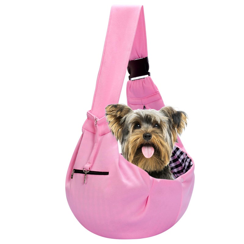 Riuja Adjustable Dog Carrier Sling - Hand-Free Dog Carriers for Small Dogs and Cats, Puppy Sling Carrier with Zipper Purse Pocket, Travel Safety Harness, Puppy Essentials (Pink) - Image 1