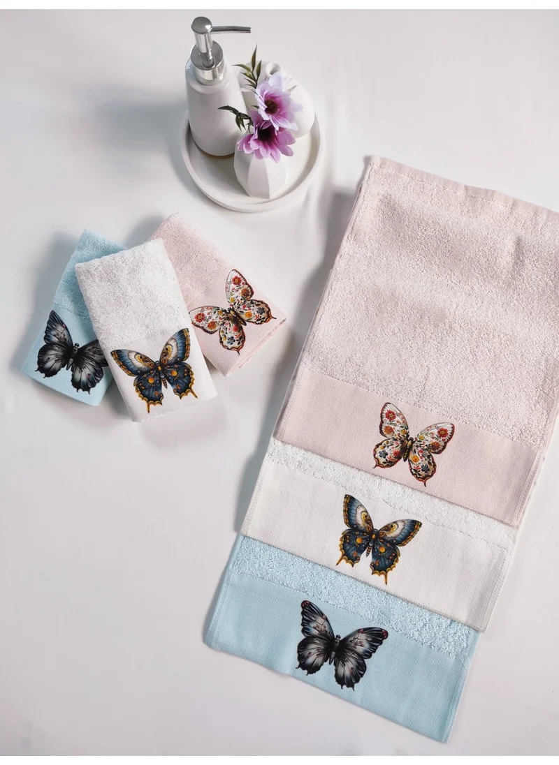 Sevim 3-Piece Digital Printed Kitchen Towel Set - Bamboo Hand Towel Set - Extra Soft - Mixed Color Butterfly Printed