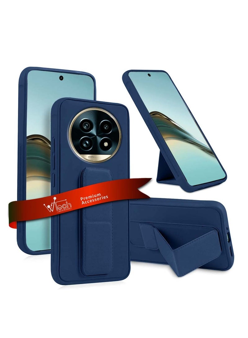 دبليو تيك Realme 13 Pro / Realme 13 Pro+ / Realme 13 Pro Plus 5G 2024 قبضة يدوية قابلة للطي مسند مغناطيسي حزام معصم مع غطاء هيكل حديدي مدمج - أزرق كحلي - Image 1