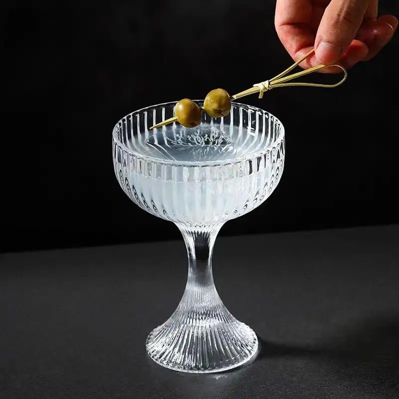 BLISS START Set of 3 Coupe Glasses 180ml Vintage Cocktail Coupe Glasses Set Crystal Glasses with Stem Embossed Bar Drinking Glasses Set for Espresso Martini Cosmopolitan Manhattan Gimlet - Image 4