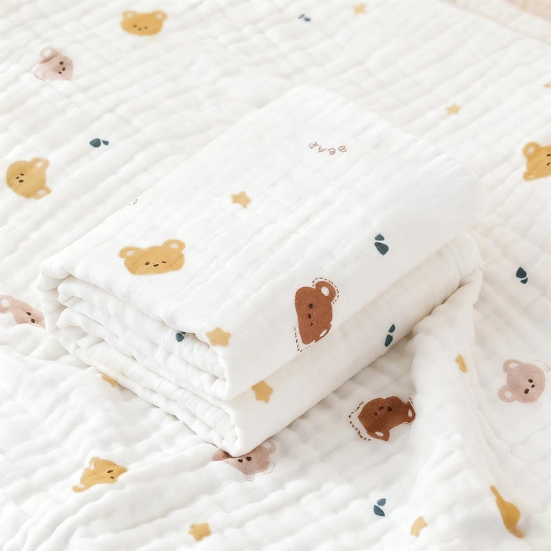Newborn Baby Bath Towel - 100% Cotton 6-Layer Gauze Blanket Wrap for Infants, Soft & Absorbent, Class A Safety, Cartoon Design