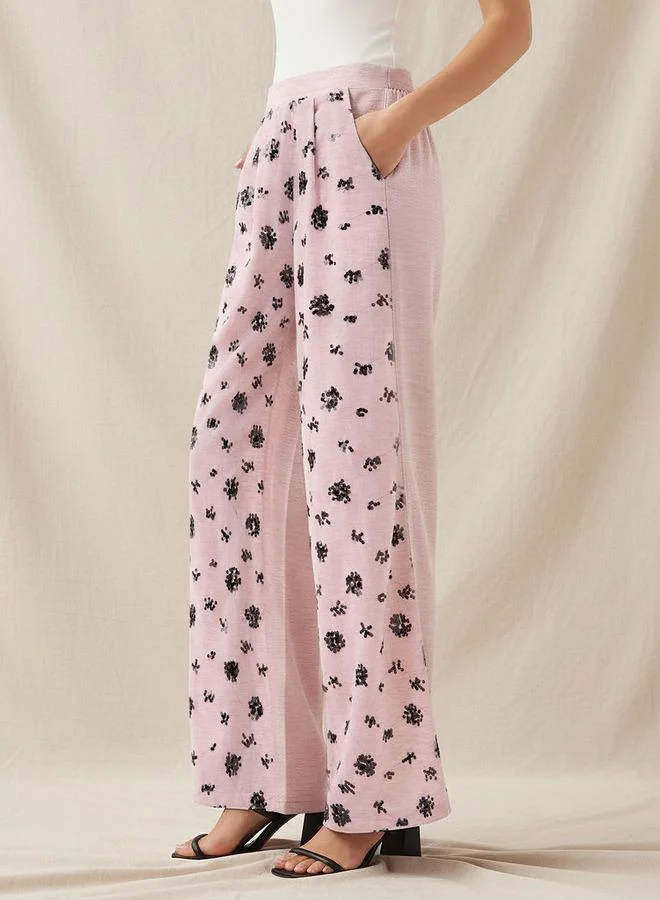Wide Leg Trousers with Sequin Embellishment