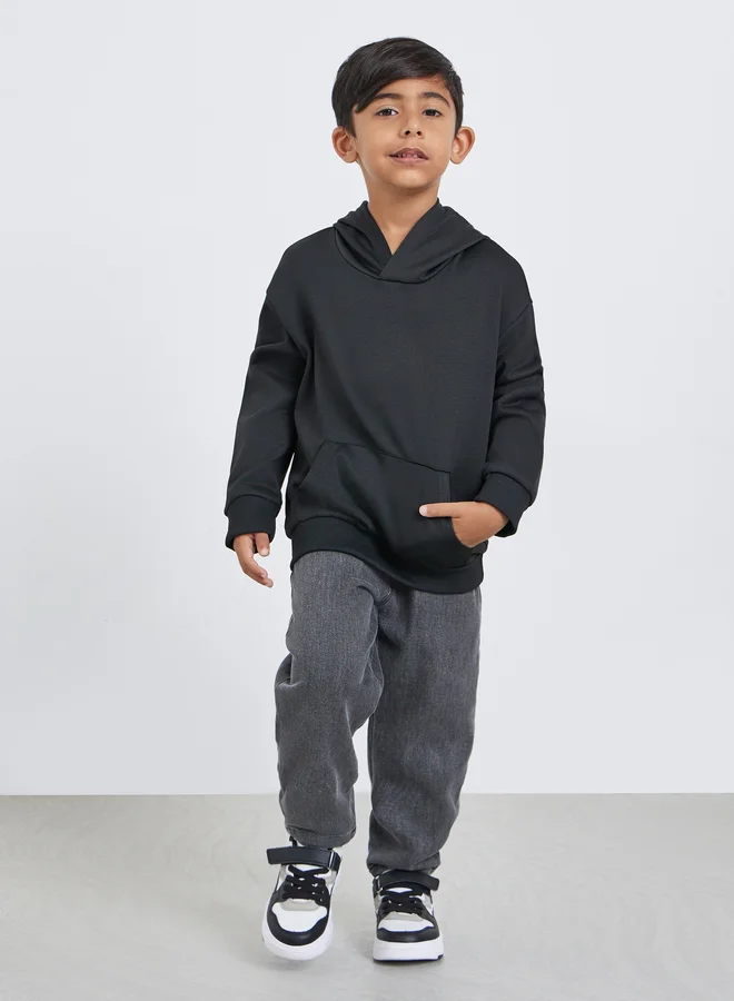 ستايلي Styli Boys Black Relaxed Fit Hoodie with Front Pocket