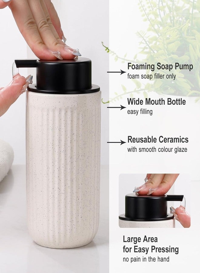 BosilunLife طقم إكسسوارات حمام بيج من بوسيلون لايف - طقم صابون سيراميك لسطح الحمام، طقم ديكورات حمام، ملحقات، موزع صابون لوشن، طقم حامل فرشاة أسنان، صحن صابون، برطمانات زجاجية. - Image 2