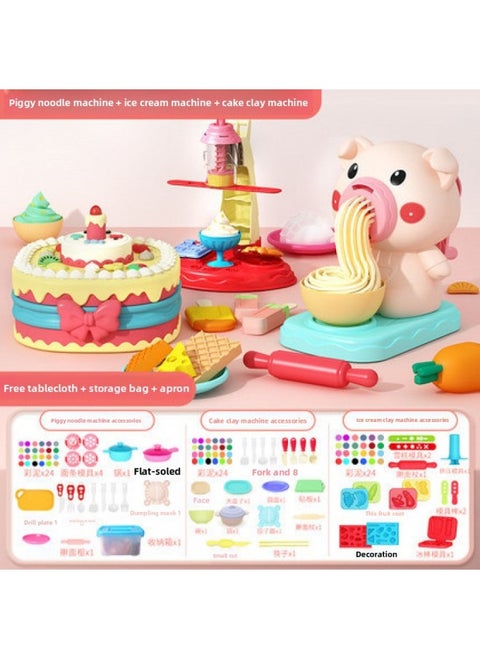 DIY Cartoon Color Clay Piggy Noodle Machine Cow Ice Cream Color Clay Clay Set Play House Tableware Children's Toys-Specification:[luxury Upgrade Package] Piggy Noodle Maker + Cake Maker + Ice Cream Maker + Storage Box + 72 Mud