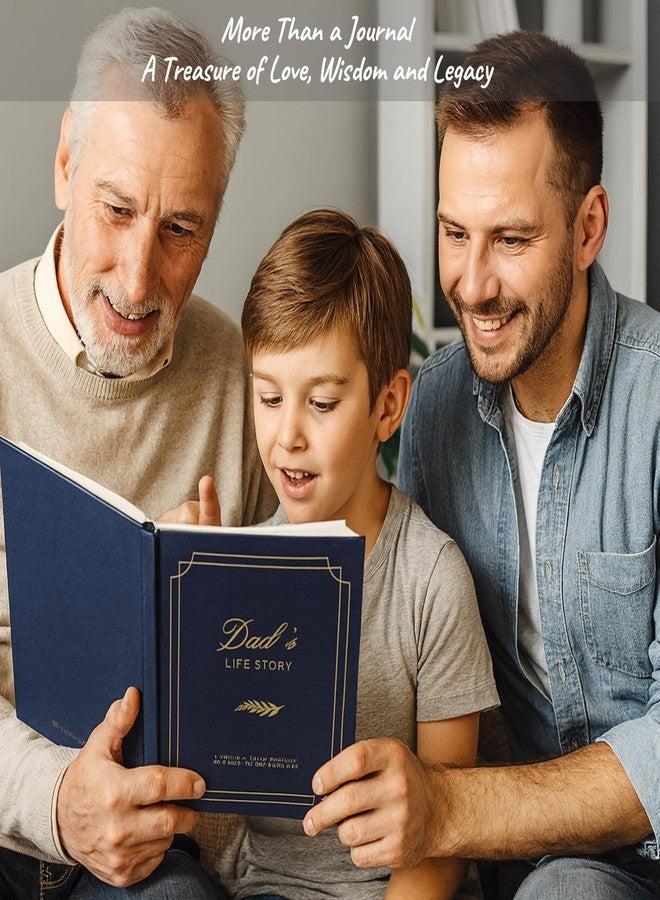 مفكرة "قصة الأب" من أند بير سي: أخبرني قصة حياتك يا أبي، مفكرة للأب مع أسئلة تحفيزية، هدايا مميزة لعيد الأب وأعياد الميلاد وعيد الميلاد، غلاف مقوى من الكتان - 7.5 بوصة × 10 بوصة (أزرق داكن) - Image 2