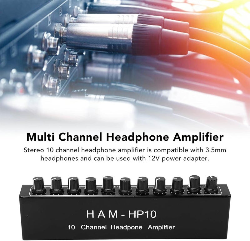 10 Channel Amplifier, Aluminum Alloy 1 in 10 Out Channel Stereo Distributor Headphone Amplifier, 10 Channel Headphone Amplifier for Studio Stage - Image 5