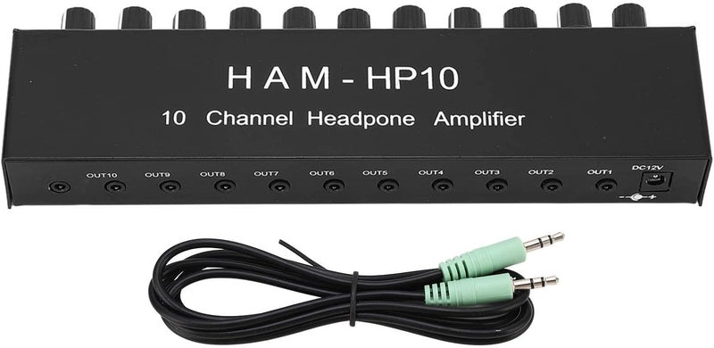 10 Channel Amplifier, Aluminum Alloy 1 in 10 Out Channel Stereo Distributor Headphone Amplifier, 10 Channel Headphone Amplifier for Studio Stage - Image 1