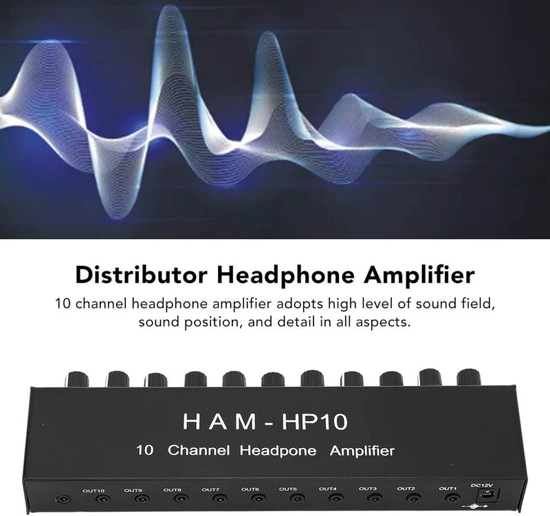 10 Channel Amplifier, Aluminum Alloy 1 in 10 Out Channel Stereo Distributor Headphone Amplifier, 10 Channel Headphone Amplifier for Studio Stage - Image 4