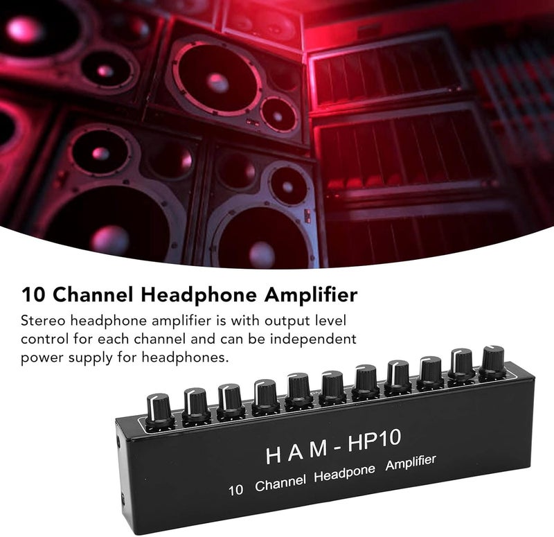 10 Channel Amplifier, Aluminum Alloy 1 in 10 Out Channel Stereo Distributor Headphone Amplifier, 10 Channel Headphone Amplifier for Studio Stage - Image 3