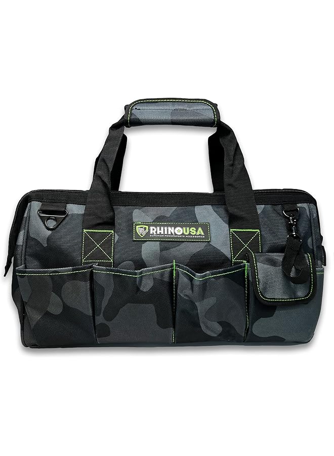 Rhino USA Rhino USA Tool Bag 45cm Heavy Duty Zipped Tool Bag Wide Opening - Large Tool Pockets with Additional Side Storage Pockets, Reinforced Shoulder Strap (Camouflage) 