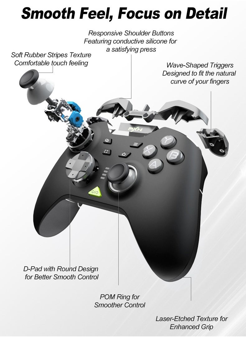 General - Classic Wireless Gamepad PXN P5 Bluetooth Gaming Controller 0 Deadzone One-Button Wake Up 1000Hz Hall Effect Joystick 256 Level Hall Effect Trigger 1000mAh Battery 6-Axis Gyroscope for Steam / Switch / PC / Android / iOS Black - Image 1