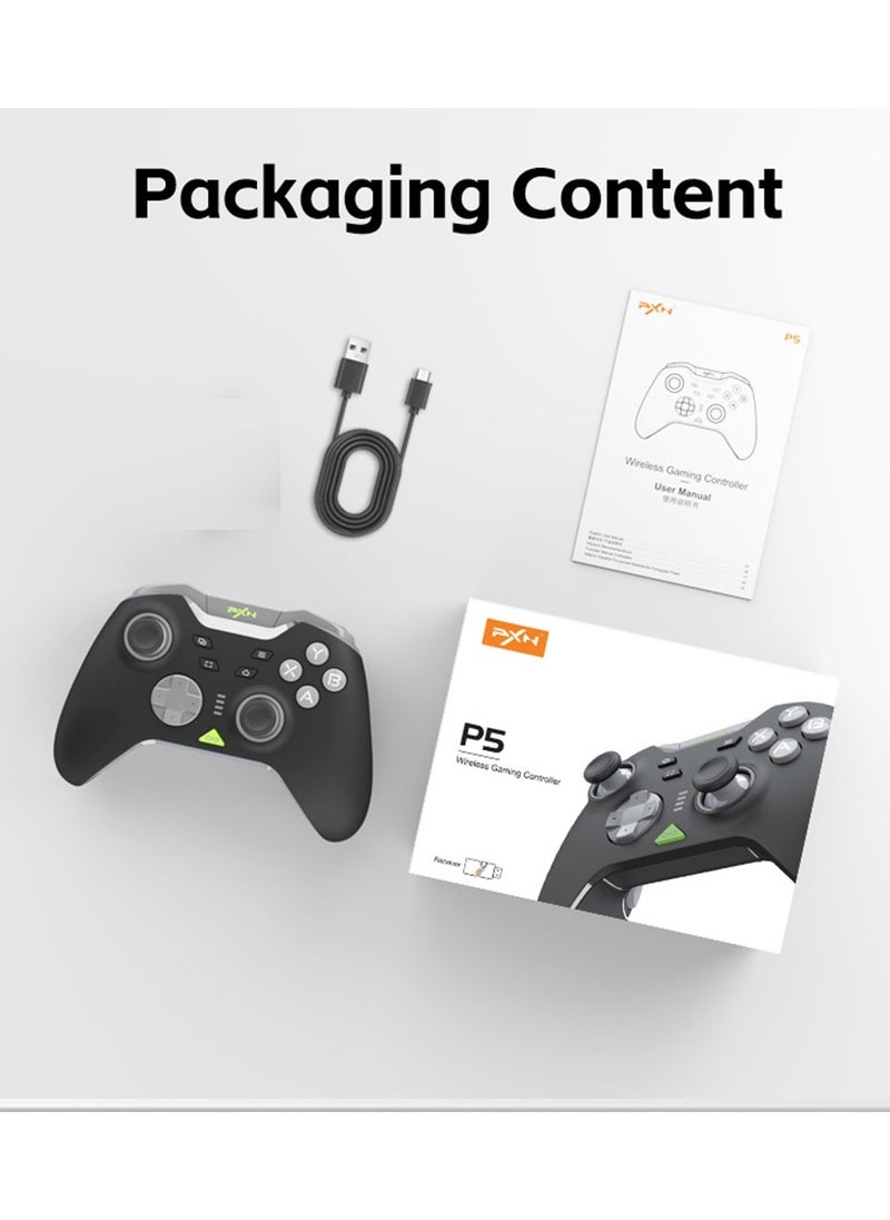 General - Classic Wireless Gamepad PXN P5 Bluetooth Gaming Controller 0 Deadzone One-Button Wake Up 1000Hz Hall Effect Joystick 256 Level Hall Effect Trigger 1000mAh Battery 6-Axis Gyroscope for Steam / Switch / PC / Android / iOS Black - Image 1
