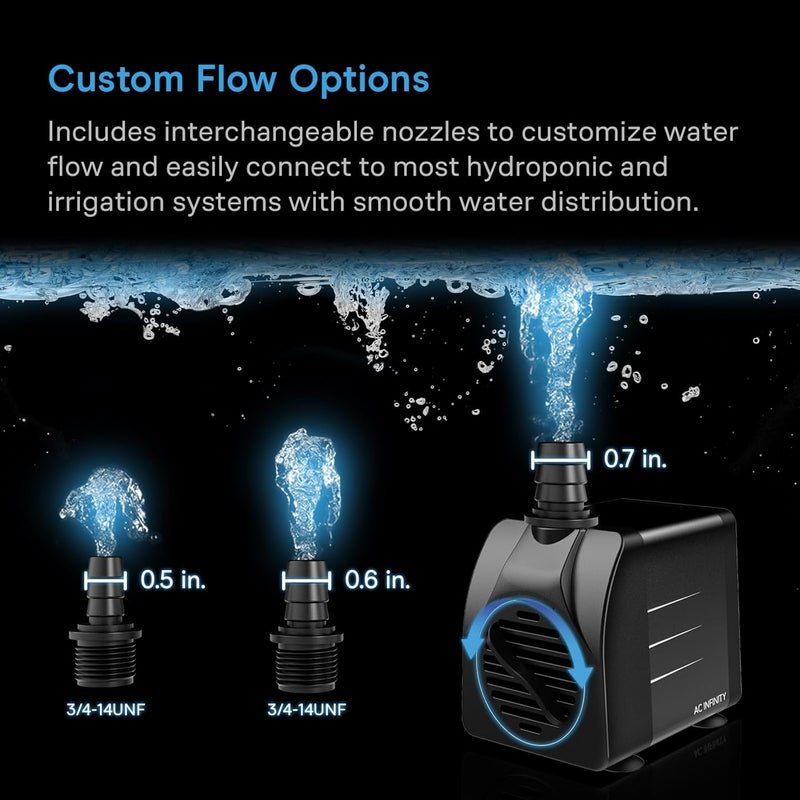 AC Infinity Submersible Water Pump 792 GPH (3000 L/H), Ultra Quiet 36W Fish Tank Flow Pressure Control with 10 ft. High Lift Pump for Aquariums, Fountains, Ponds, Pools, Hydroponics - Image 4